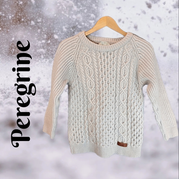 Peregrine Sweaters - Peregrine Sweater Womens Sz L 100 % Wool Oatmeal Cable Knit Pull Over Fisherman